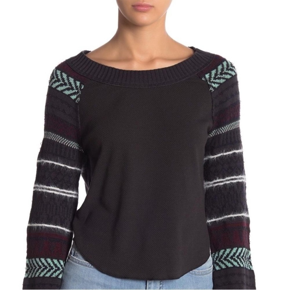 Free People Black Thermal Long Sleeve Size S